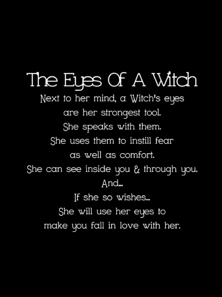 the eyes of a witch text on a black background