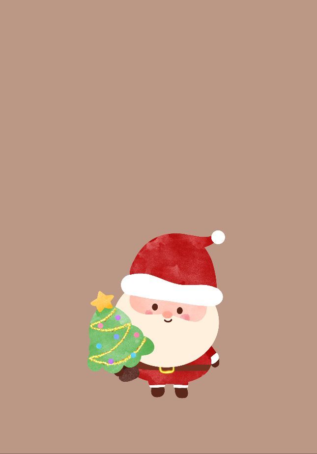 santa claus holding a christmas tree in his hand and wearing a red hat with stars on it