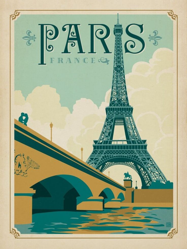 the eiffel tower in paris, france is shown on this vintage travel poster