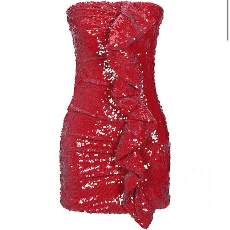 So Cute! Red Carpet Ruffled Sleeveless Dress, Red Carpet Sleeveless Dress With Ruffles, Sleeveless Ruffled Red Carpet Dress, Sleeveless Ruffle Dress For Red Carpet, Glamorous Red Strapless Dress, Holiday Red Carpet Mini Dress, Red Carpet Mini Dress For Summer, Red Carpet Mini Dress For Party Season, Glamorous Red Mini Dress For Red Carpet