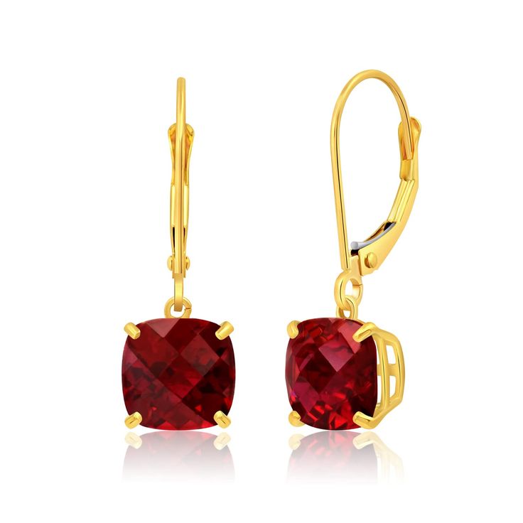 PRICES MAY VARY. EYE CATCHING 14K GOLD EARRINGS - Classic gemstone lever back dangle earrings with all parts crafted in your choice of 14k white or yellow gold. Earring baskets and leverbacks are made with 14 karat gold (not gold-plated or gold-filled). Each earring is stamped with "14K" as a symbol of authenticity and a promise of exceptional quality. In addition, 14k gold will not oxidize or discolor. Wear these earrings every day, everywhere! ENDURING QUALITY & STYLE - Lab-created ruby gemsto Gold Cushions, Silver Jewelry Fashion, Leverback Earrings, Exquisite Jewelry, Solid Yellow, Cushion Cut, Free Jewelry, Gold Earrings, Women's Earrings