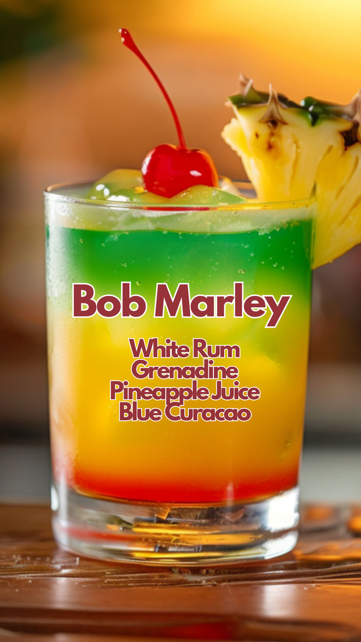 Bob Marley The Tipsy Bartender, Bob Marley Drink Recipe How To Make, Juneteenth Drink Ideas, Red And Yellow Drinks, Rum Tasting Party Ideas, Specialty Drinks Alcohol, Summer Mixed Drink Recipes, Rum Based Cocktails Recipe, Bob Marley Cocktail