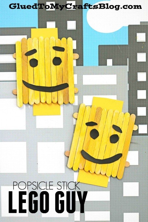 popsicle stick lego guy made to look like a smiley face