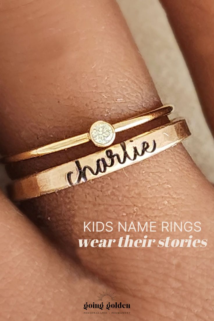 Are you searching for personalized name rings or kids' name rings for moms? Explore our stunning kids name ring stacks, the ideal sentimental gift for mom's birthday or moms-to-be! This custom name ring & birthstone ring stack is the perfect simple mom jewelry for everyday. Discover all our personalized jewelry, birthstone jewelry and gold name rings here! Birthstone Ring Stack, Sentimental Gifts For Mom, Mom Jewelry Personalized, Meaningful Christmas Gifts, Personalized Memorial Gifts, Personalized Engraved Gifts, Gold Rings Simple, Name Ring, Cursive Font