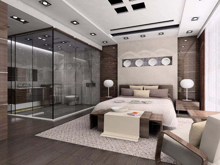 a bedroom with a large bed sitting next to a walk in closet