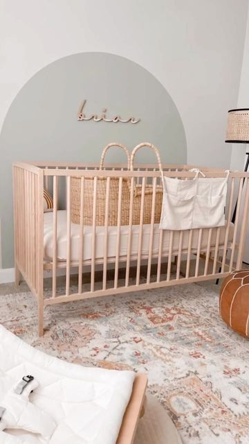 a baby crib in the corner of a room