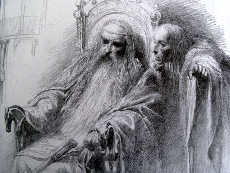 a drawing of an old man sitting next to another man