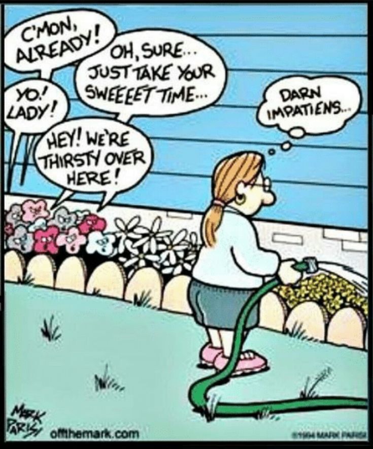 a cartoon depicting a woman vacuuming the yard with her lawn mower and saying, off the mark com