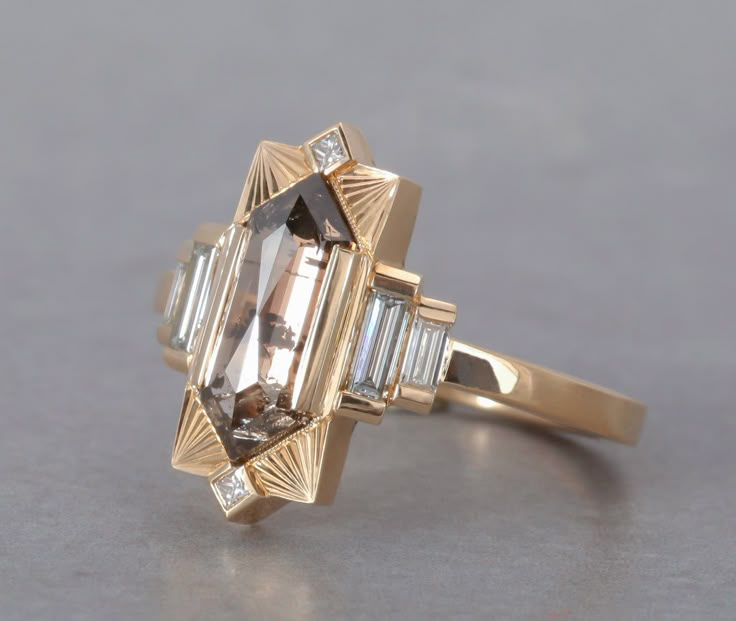 14k Yellow Gold Hilma Ring – Precious Ghost Art Deco Antique Ring, Art Deco Rings 1920s, Elongated Hexagon Ring, 1920s Rings, Baguette Jewelry, Barbie Ring, Art Deco Engagement Rings, Art Deco Rings, Art Deco Jewellery