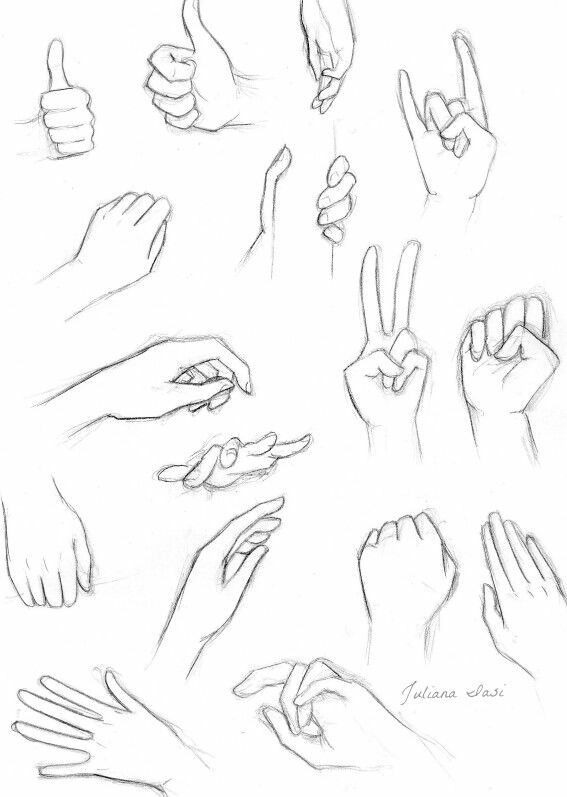 hand gestures drawn in pencil on white paper