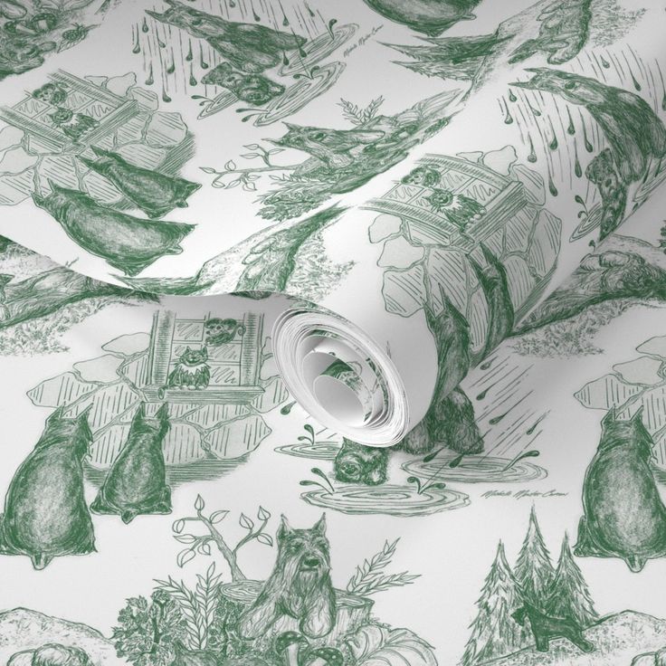 a green and white wallpaper with animals on it's sides, including an animal - themed background