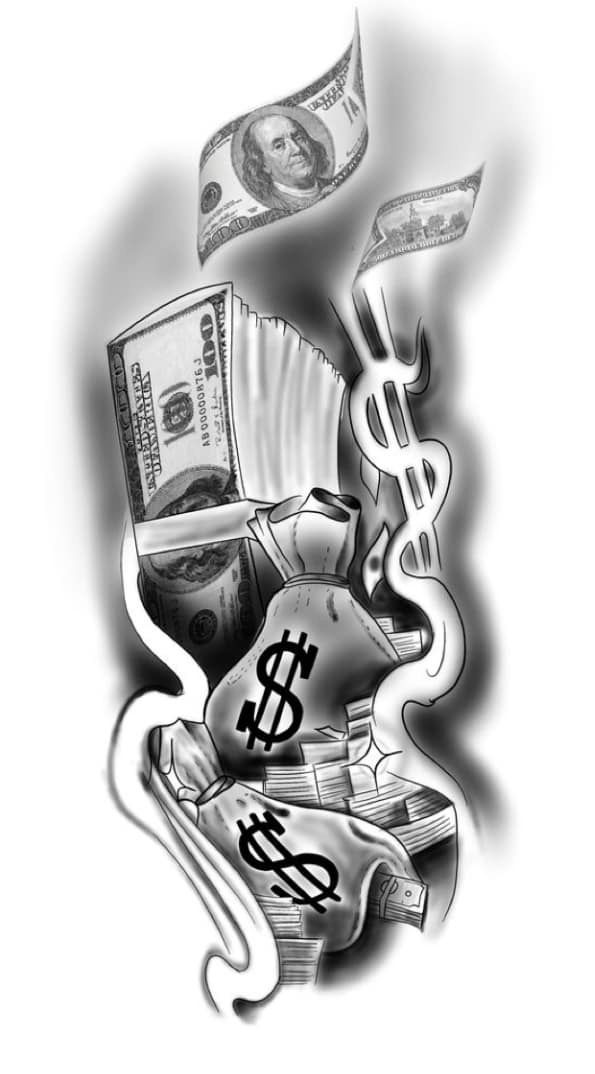 a black and white tattoo design with money