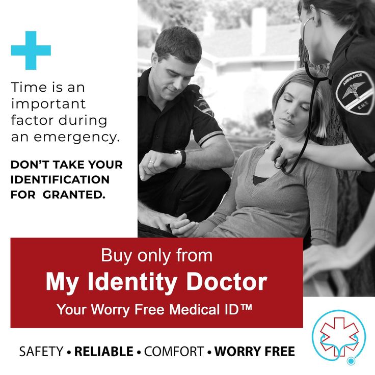 an ad for the medical center with two people talking to each other and texting, buy only from my identity doctor your worry free medical id