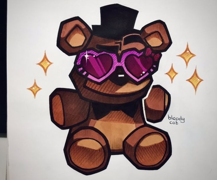 a drawing of a teddy bear wearing sunglasses