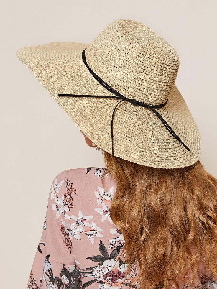 Beige Boho     Straw Hat Embellished  Spring/Summer Women Accessories Wide Brim Straw Hat, Floppy Sun Hats, Beige Boho, Wide Brim Sun Hat, Beige Style, Stylish Hats, Women's Hats, Cute Hats, Fashion Gallery