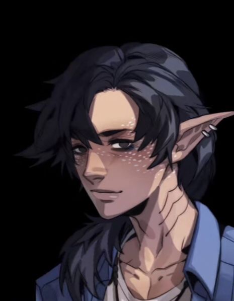 an anime character with black hair and horns on his head, staring at the camera