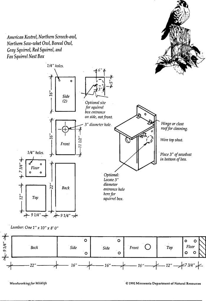 the diagram shows how to make a birdhouse for an owl and its nest box