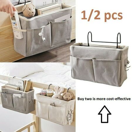 two pictures of the hanging storage bag for stuffed animals and other things in it's pockets