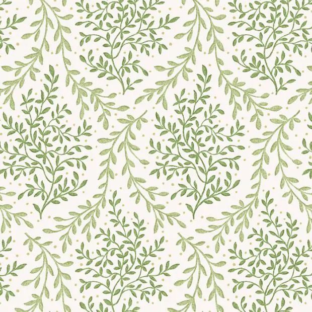 a green and white wallpaper with leaves on it