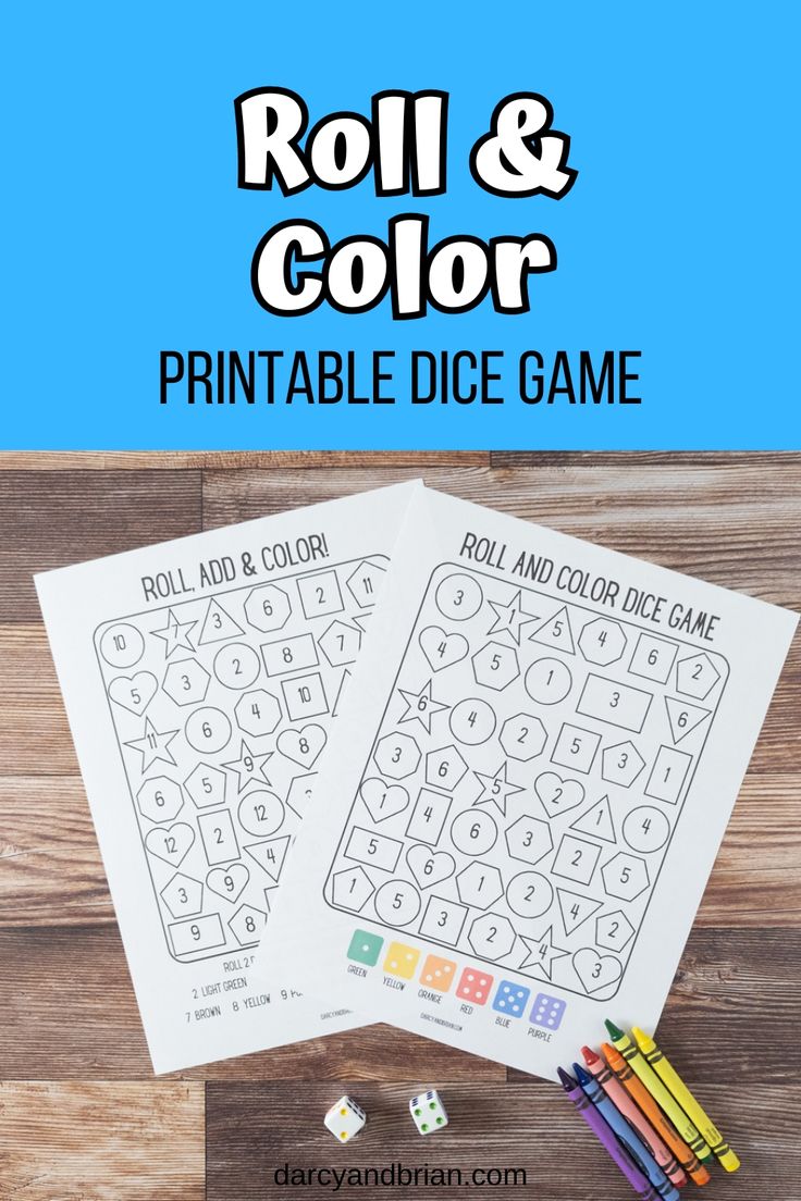 the roll and color printable dice game is shown with crayons on it