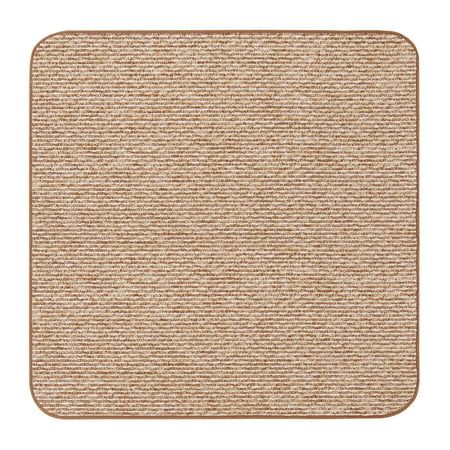 a beige area rug that is made out of woven fabric and has a square shape