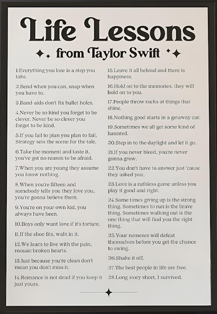 a sign that says life lessons from taylor swift