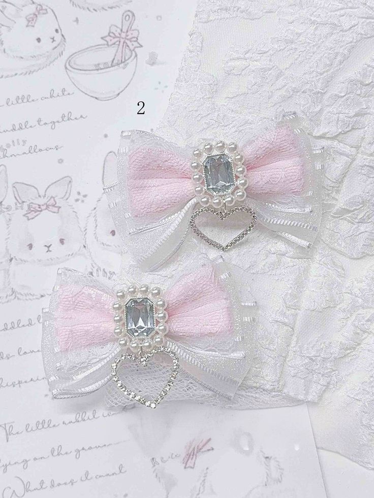 Add a touch of elegance to your hairstyle with our bow-shaped hair clips. These charming accessories are beautifully adorned with delicate lace or other decorative elements, making them the perfect addition to any outfit. Whether you're aiming for a cute and playful look or a more sophisticated style, these hair clips are versatile enough to complement any ensemble. Each purchase includes one pair of hair clips, ensuring you have a matching set to complete your look. Elevate your accessory game Dolly Hair Accessories, Gyaru Accessories, Uwu Girl, Hime Gyaru, White Angel Wings, Jirai Kei, Yami Kawaii, Cute Accessories, Pink Accessories