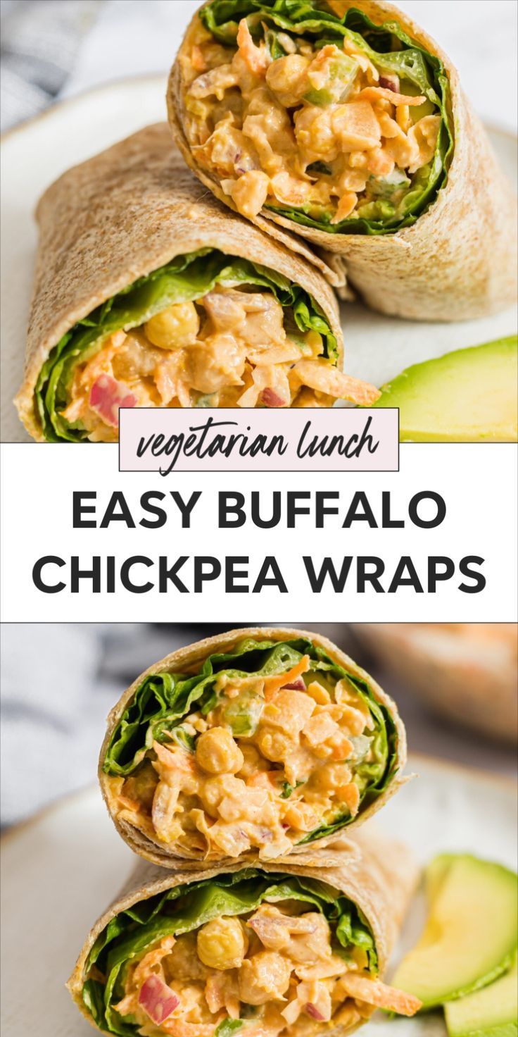 an easy buffalo chicken wrap is cut in half on a plate with avocado