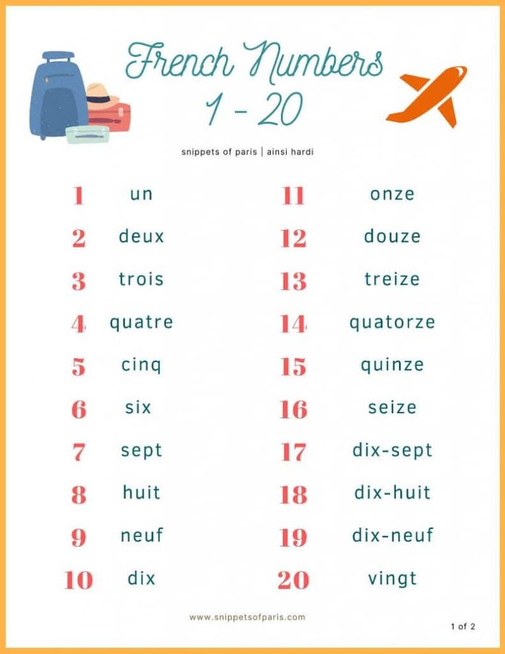 french numbers 1 - 20 worksheet with an airplane in the sky and other words