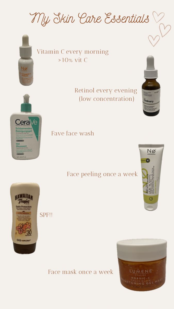 My skin care faves currently Every mornig i start with a vitamin c serum, it is important that you get one with more than 10% Vit C. I use Retinol every evening, since my serum is with a very low concentration (0,2%). If you are using retinol for the first time i recommend using it every 2-3 days so that your skin gets used to it, and after that increasing the concentration or the frequency. It is really important that you also use SPF with the Retinol serum!!!! Cerave Vitamin C Serum, Vit C Serum, Face Peel, Vit C, Retinol Serum, Vitamin C Serum, My Skin, Skin Care Essentials, Retinol