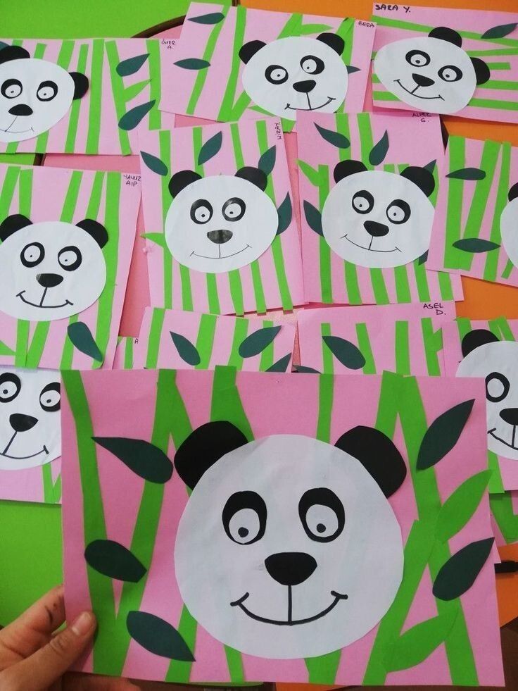 panda face cut out on pink and green paper