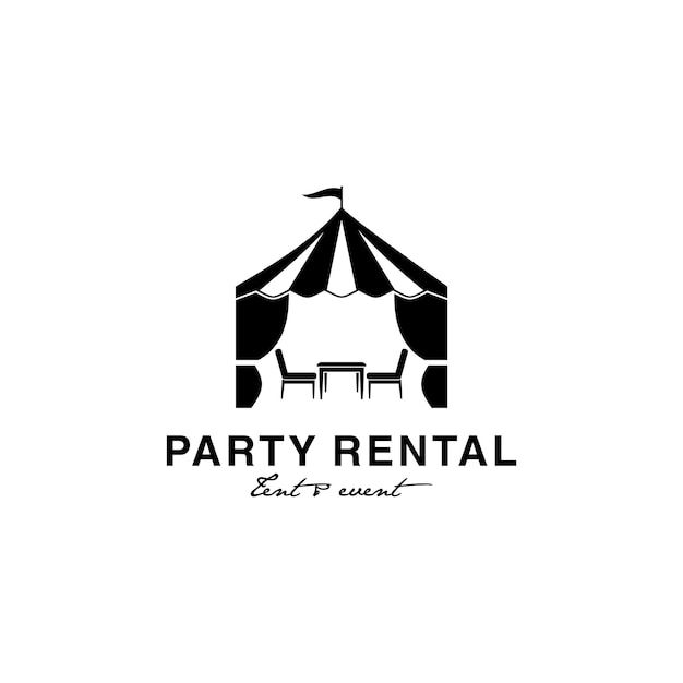 the logo for party rentals and events, which is designed to look like a tent