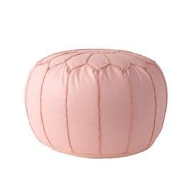 a pink leather poufle on a white background