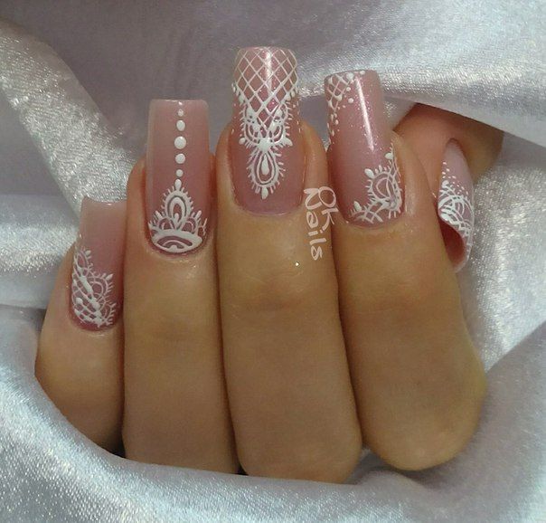 Indian Nails, Lace Nail Art, Henna Nails, Nails Beautiful, Bridal Nail Art, Lace Nails, White Nail Polish, Nail Art Wedding, White Nail