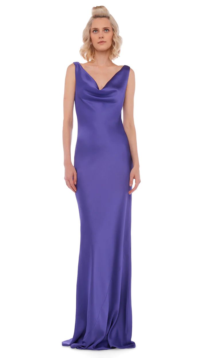 DEEP DRAPE NECK GOWN – Purple – Norma Kamali Neck Deep, Norma Kamali, Long Life, Satin Dresses, Purple Color, Cowl Neck, That Look, Womens Sizes, Satin