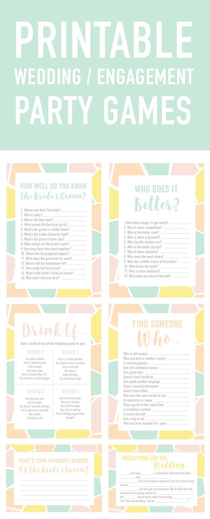 a printable wedding engagement party game