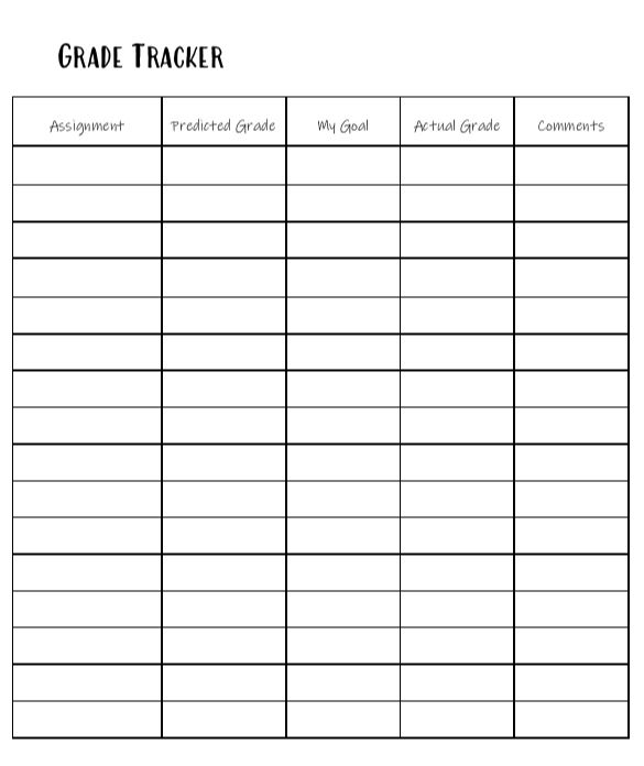 a printable worksheet for grade tracker