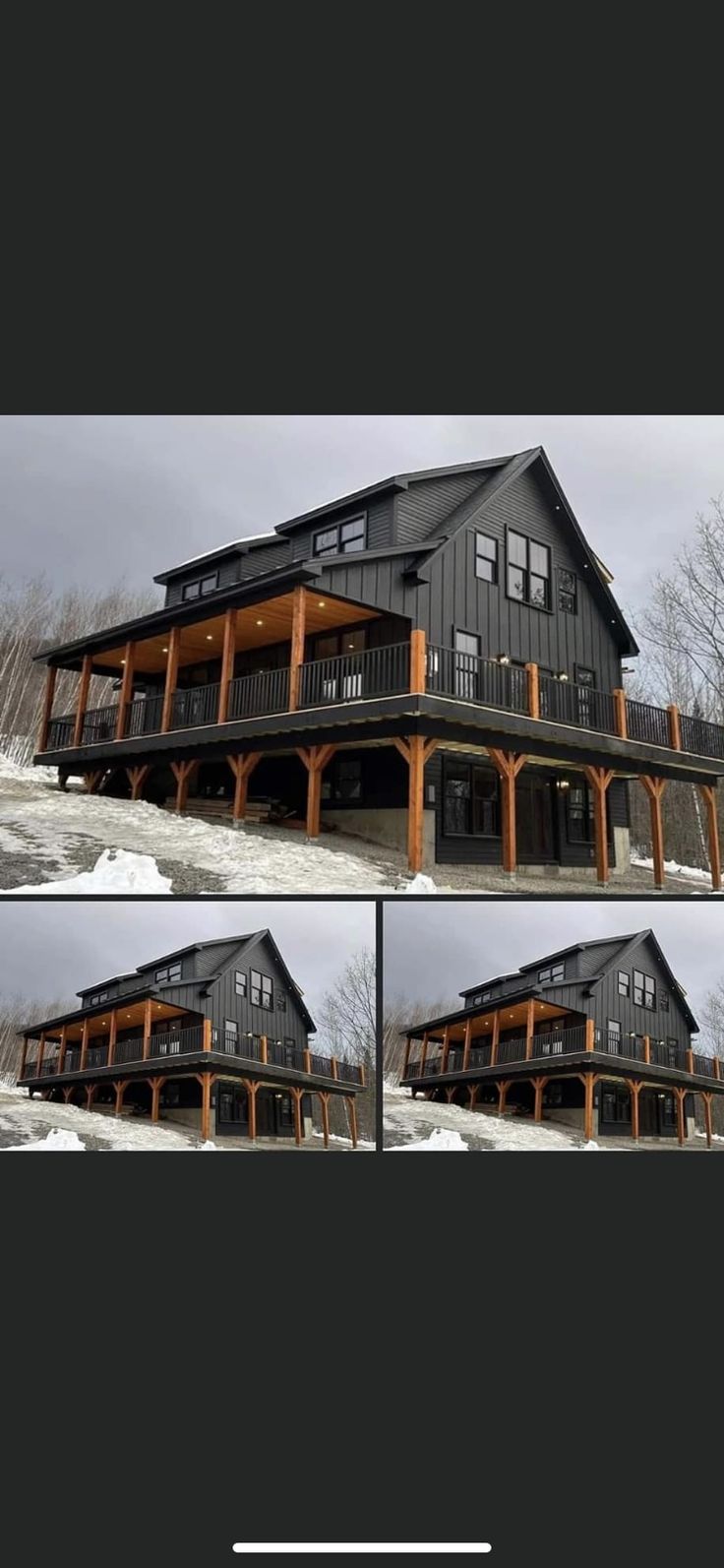 the front and back view of a house in winter