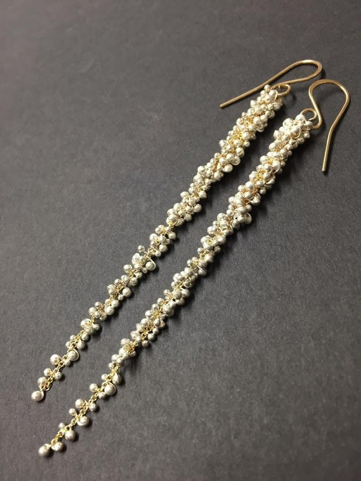 Our Extra Long Wisteria Caviar Earrings are finely handcrafted and thoughtfully designed to be light with movement that shows off unique earrings and you.  These face flattering cascading clusters showcase our meticulous attention to detail.  Perfect gift for you or your bestie to cherish for years.  This is why our Wisterias are a favorite... ♥Durable- Sturdy yet delicate. ♥Unique metalwork design and craftmanship. ♥Comfort without compromising style and grace. ♥Ethically handmade -Recycled Ste Luxury Handmade Chandelier Earrings For Evening, Cheap Handmade Evening Jewelry, Affordable Unique Jewelry With Dangling Beads, Luxury Handmade Linear Earrings As Gift, Elegant Handmade Chandelier Earrings, Luxury Handmade Fine Jewelry Earrings, Luxury Beaded Dangling Earrings As Gift, Cheap Elegant Beaded Earrings, Luxury Beaded Chandelier Earrings Elegant Style