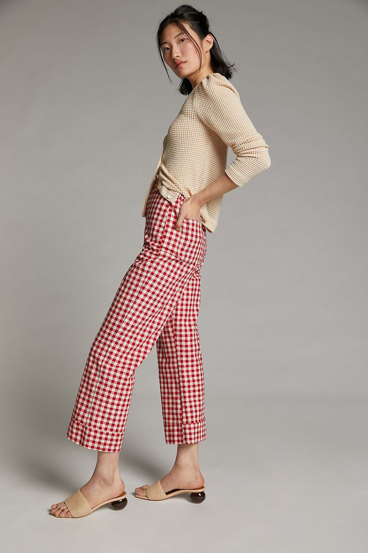 PREPPY GINGHAM RED PANTS Checkered Pants Outfit, Gingham Trend, Gingham Outfit, Kelly In The City, Red Trousers, Gingham Pants, Home Finds, City Lifestyle, Gingham Shorts