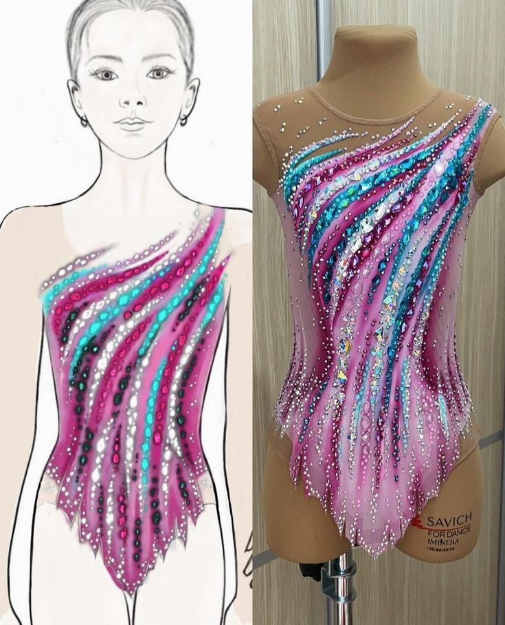 a drawing of a woman's body in pink, blue and green sequins