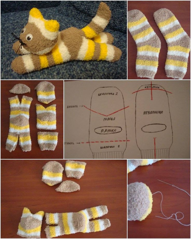 the instructions for making socks and mittens are shown in several different pictures, including one with