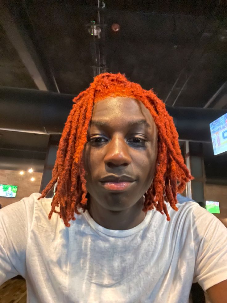 Orange Locs Men, Red Locs Men, Dreads Color Ideas Locs Men, Colored Locs Men, Dread Dye Ideas Men, Colors Locs, Styling Dreadlocks, Loc Color Ideas, Dread Colors