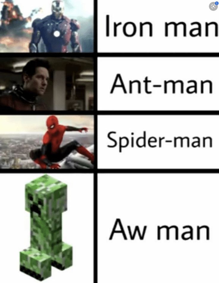 four different memes with the names of each character in front of them, including iron man, ant - man, spider - man, and i amman