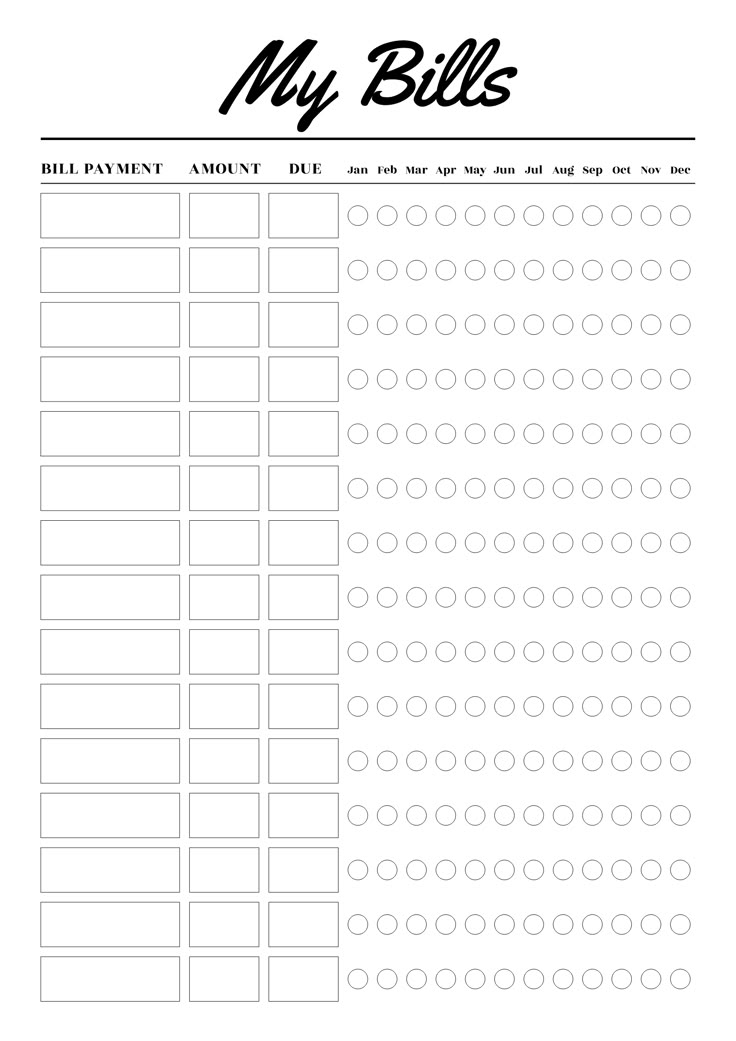 a printable bill pay sheet with the words my bills on it