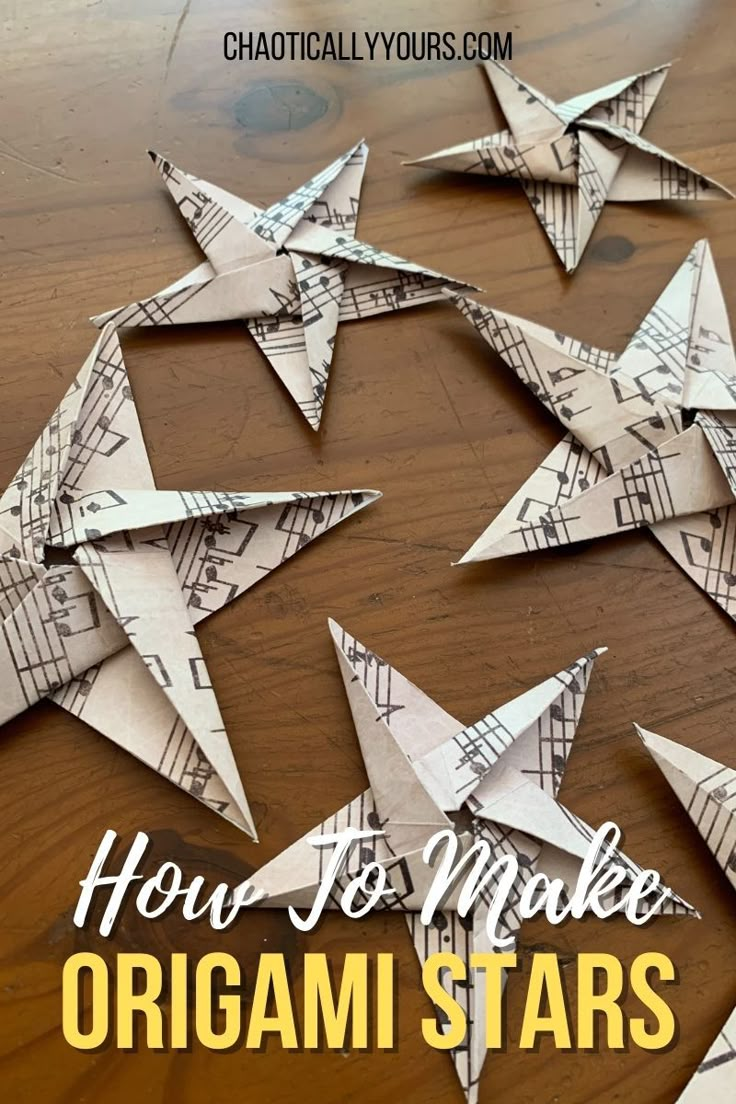 how to make origami stars out of old sheet music paper and some glue