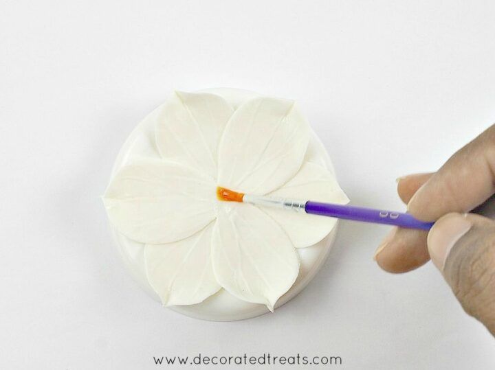 someone is painting the petals of a white flower with a blue marker on it's tip