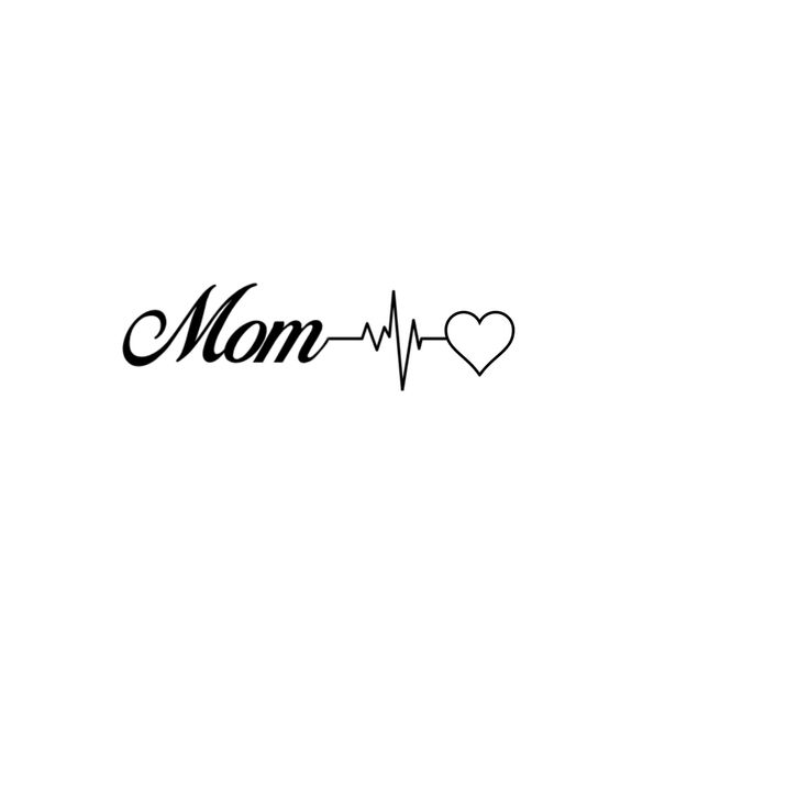 the word mom is written in black and white with a heart on it's side