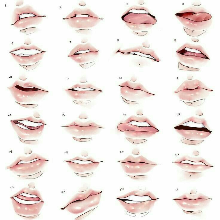 many different lips are shown with drops of water on the top and bottom half of them