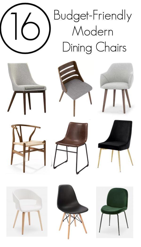 modern dining chairs with the text 16 budget - friendly modern dining chairs on top of them